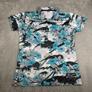 Out of Bounds OB Golf Polo Shirt Mens Medium White Blue Floral Hawaiian Golf